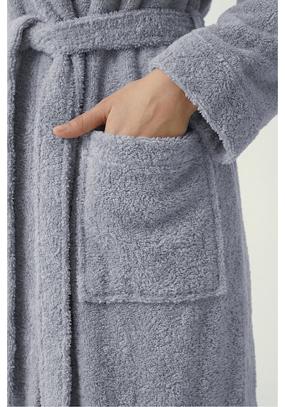%100 Pamuklu Unisex Bornoz Şalyaka Cepli Büyük Beden 3xl 4xl Erkek Kadın Bornoz Gri