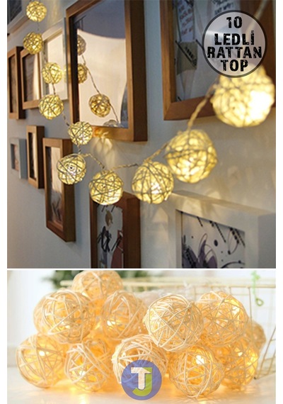 Technojet Dekoratif Rattan Model Fişli Şerit Top Led Yılbaşı Parti Doğum Günü Süsleme 10'lu
