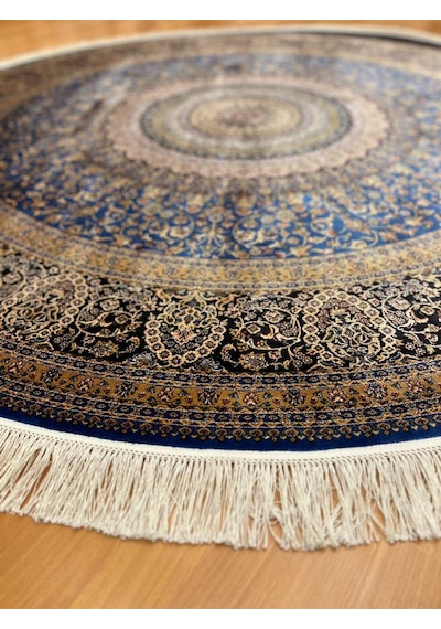 Safir 200 X 200 Yuvarlak İpek Halı Mavi