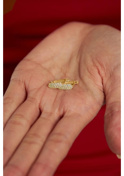 Zirkon Taşlı Gold J Klips Minimal Gümüş Küpe