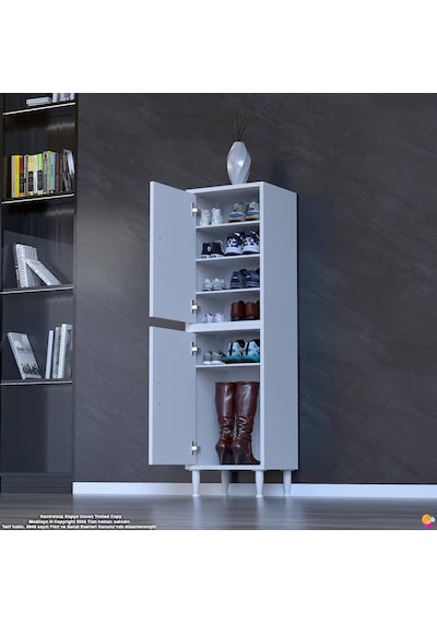 Efna Ayakkabılık - Kapaklı 4 Raf 6 Bölmeli Dar Alanlar İçin Çok Amaçlı Dolap 50 Cm Genişlik Beyaz Efna Ayakkabılık - Kapaklı 4 Raf 6 Bölmeli Dar Alanlar İçin Çok Amaçlı Dolap 50 Cm Genişlik Beyaz
