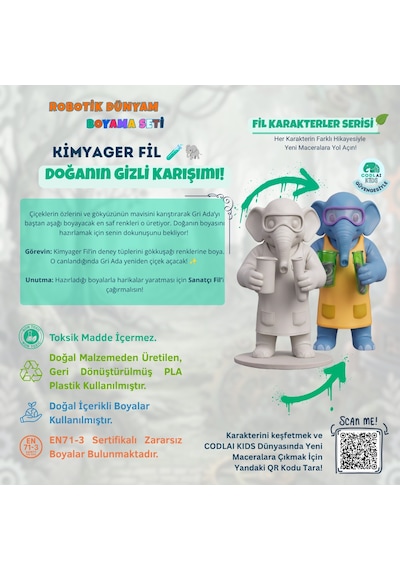 Codlaı Kids Robotik Dünyam 3d Boyama Seti - Çocuklar İçin Eğitici Yaratıcı Oyuncak Boyama Kiti - Kimyager Fil