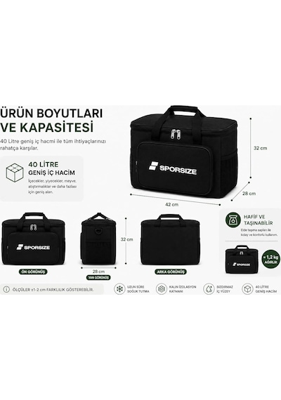 Sporsize 40 L Termal Soğutucu Buzluk Çantası, Kamp Piknik Plaj Ve Seyahat İçin Genel