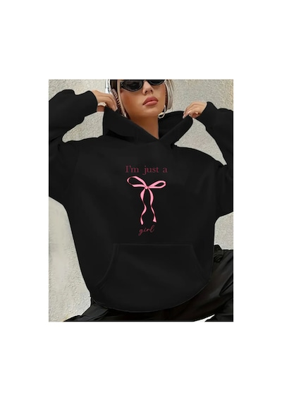 Herkesemoda I'm Just Gırl Detaylı Sweatshirt Siyah