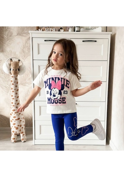 Eray Alp Kids Kız Çocuk Beyaz Tişört Mavi Tayt Takımı Yazlık Günlük Model