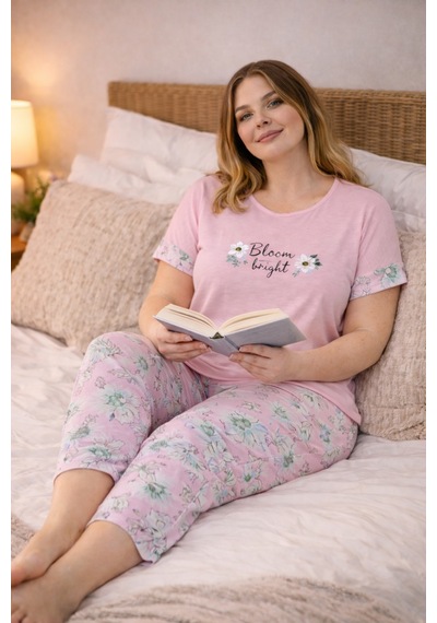 Nisanca Kadın Büyük Beden Kapri Pijama Takımı Yumuşak Dokulu, Konforlu Ev Giyimi Açık Pembe