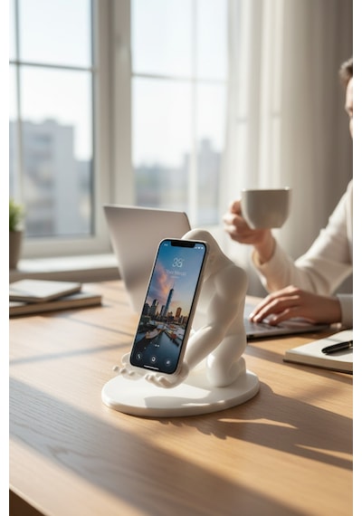 Goril Figürlü Telefon Standı Beyaz