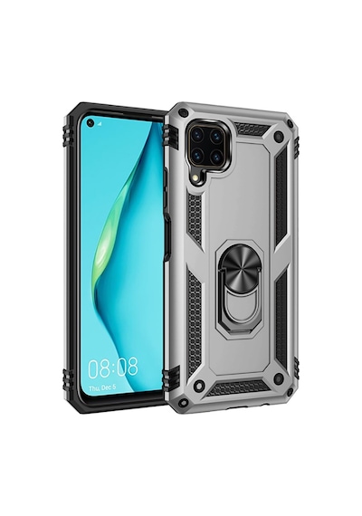 Huawei P40 Lite Kılıf Sert Silikon Yüzüklü Stand Özellikli Kapak