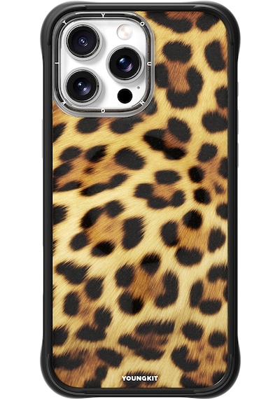 Apple iPhone 15 Pro Max Uyumlu Kılıf M-safe Şarj Özellikli Youngkit Leopard Serisi Kapak Kahverengi