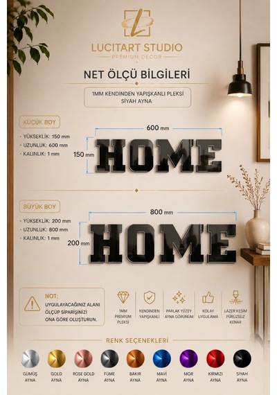 Studio Home Dekoratif Duvar Yazısı 1 Mm Kendinden Yapışkanlı Aynalı Pleksi 9 Renk Seçeneği Gümüş