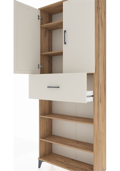 Arges Dolap 5 Raflı Tek Çekmeceli 2 Kapaklı 88x30x221 Çam-aytaşı Çam