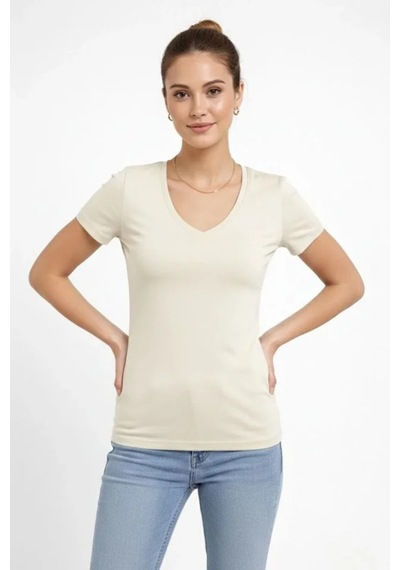 Butik İstanbul T-shirt V Yaka Slim Fit Likralı Tişört Günlük Basic Body - Taş Butik İstanbul T-shirt V Yaka Slim Fit Likralı Tişört Günlük Basic Body - Taş