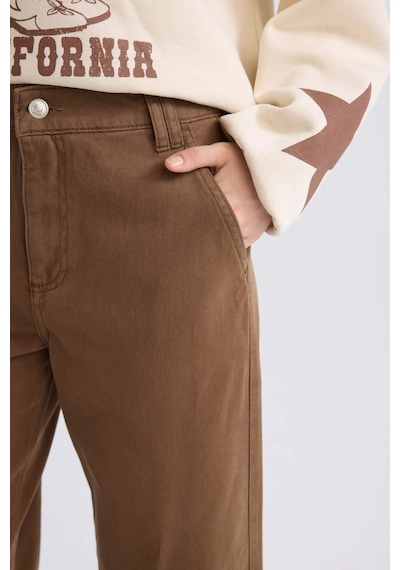 DeFacto Straight Fit Gabardin Kışlık Pantolon Kargo Cepli Normal Bel Düz Paça D3762AX24AUBN549 Kahve
