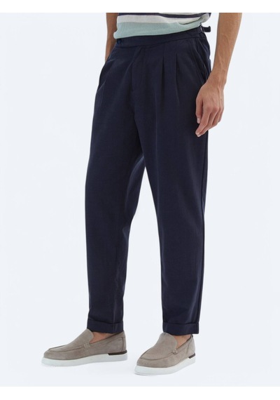 Kip Lacivert Dokuma Carrot Fit Casual Pamuk Karışımlı Pantolon Lacivert