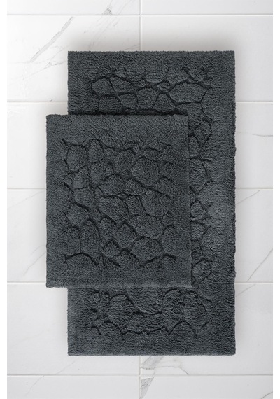 Lilly 2'li Pamuk Banyo Paspas Seti Yumuşak Dokulu Gri Yıkanabilir 60x100 + 60x50cm, Ll002g
