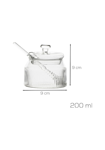 Porsima Lm-0018 Kaşıklı Kapaklı Cam Şekerlik Sunumluk Bal Ve Reçel Kavanozu Saklama Kabı 200ml Şeffaf