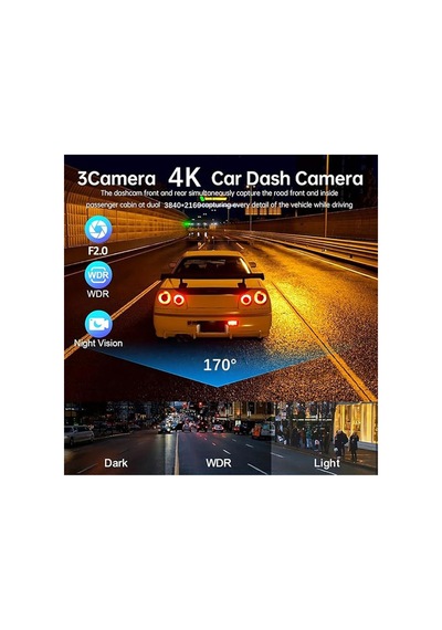 3 Kameralı 4k 360 Araç İçi Kamera Gece Görüşlü Ön Arka İç Kamerası Wifi