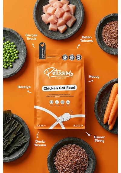 Petissimo Gourmet Gerçek Tavuklu Premium Yetişkin Kedi Maması 2,5 Kg - Kısırlaştırılmış, Düşük Tahıllı