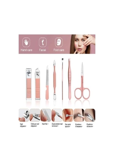 7 Parça Profesyonel Manikür Pedikür Seti, Tırnak Makası, Kaş Makası, Cımbız, Rose Gold No:2-3