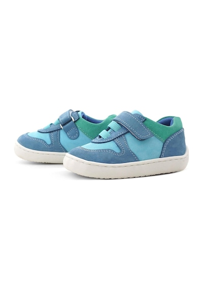 Rakerplus Bob Hakiki Deri Mavi Yeşil Barefoot Cırtlı Lastikli Bebek Sneaker Ayakkabı Mavi