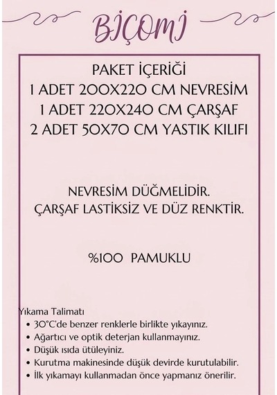 Doğal Nefes Alan %100 Pamuk Ranforce Çift Kişilik Nevresim Takımı Zarafet Koleksiyonu Mor