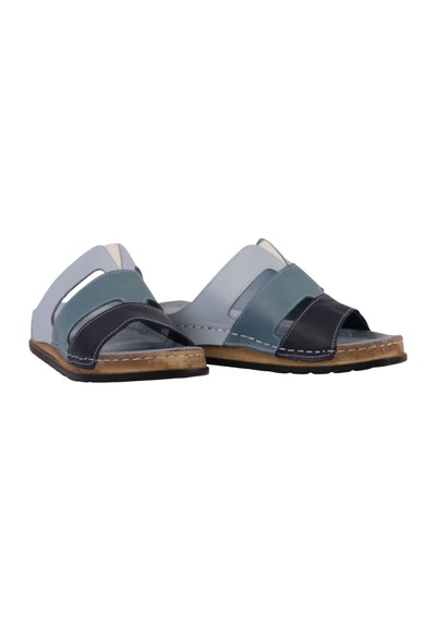 Napa Shoes Hakiki Deri Üç Bantlı Çok Renkli Ortopedik Kadın Terlik Napa-303 Mavi