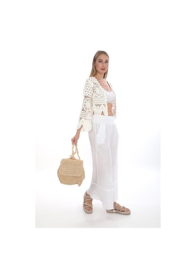 Eren Style İtalyan Fisto Detaylı Keten Pantolon-9186 Beyaz