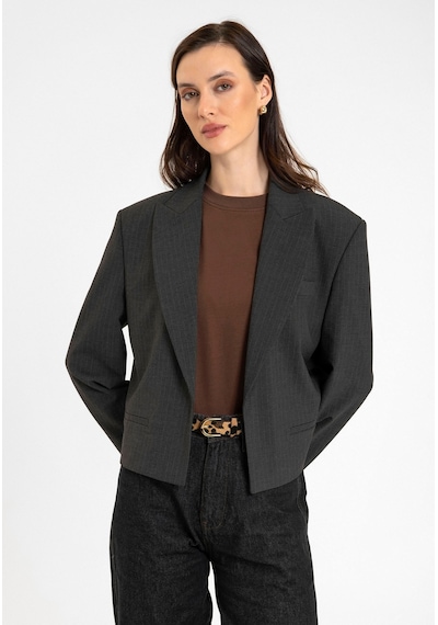 Antioch Relax Fit Düğmesiz Crop Kadın Blazer Ceket Antrasit