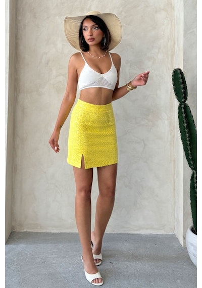 Verymoda Pullu Kot Etek D2853 Sarı
