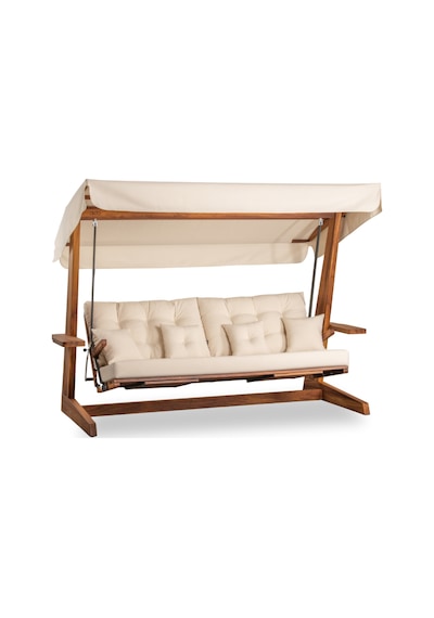 Luna Deluxe 2600 Iroko Beş Kişilik Ahşap Bahçe Salıncağı Krem