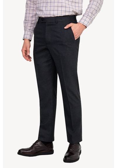 Erkek Füme Regular Fit Çizgili Kumaş Pantolon