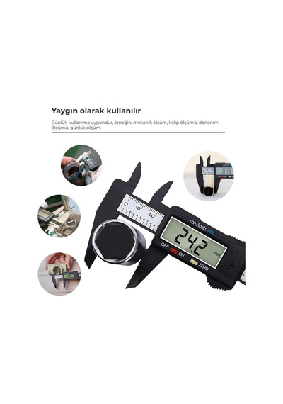 Karbon Fiber Dijital Göstergeli Kumpas 150mm Kalınlık Ölçer