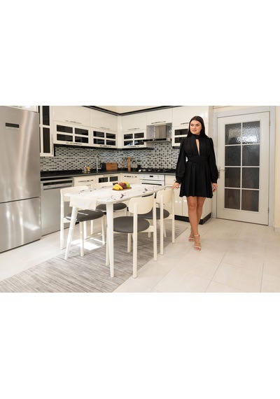 Keynote Beyaz Ahşap 6'lı Mutfak Salon Yemek Odası Sandalyesi