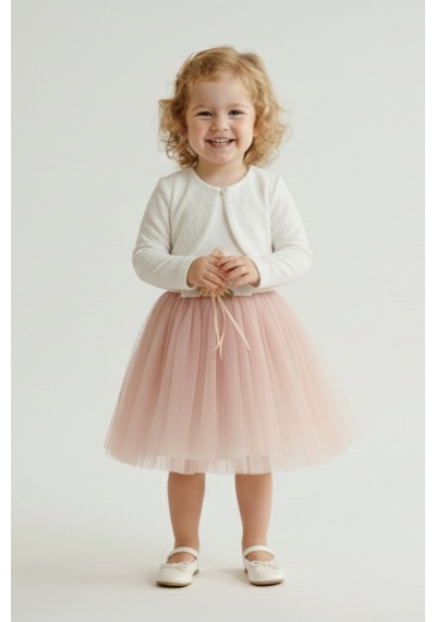 Mnk Baby & Kids Triko Bolerolu Bel Çiçekli Kız Bebek Elbise M00773 Koyu Pembe