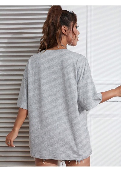 Uyguntarz Unisex Paris Baskılı Oversize Tshirt Gri