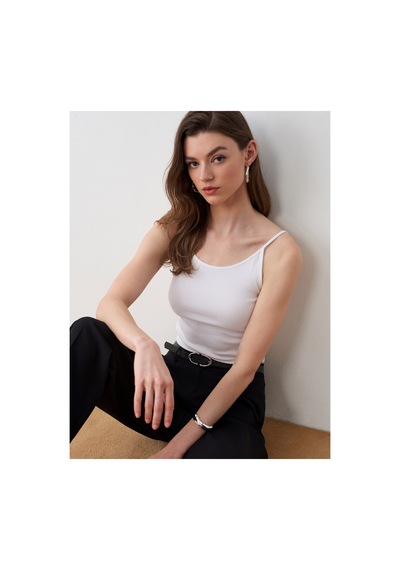 Dilvin 21178 Fitilli Basic Top-beyaz