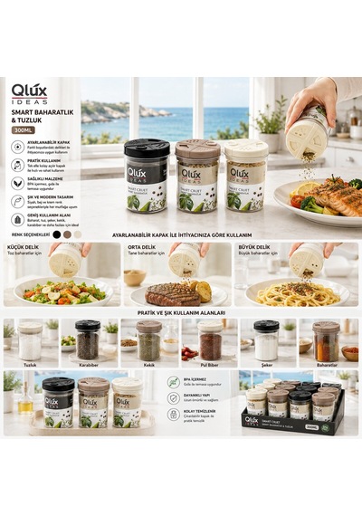 Qlux Baharatlık Ve Tuzluk Plastik 300ml Akıllı Tasarım- 24'li Paket Diğer
