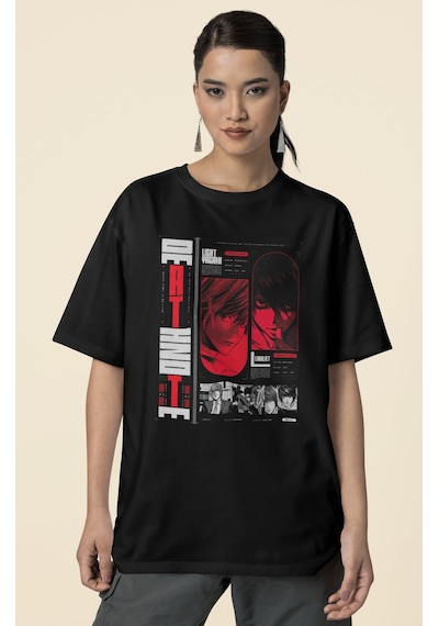 Tasarım Death Note Baskılı Unisex Oversize Anime Dizi Karakter Ti Siyah
