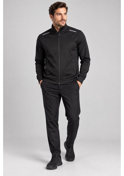 New Performance Unc0310 Fermuarlı Eşofman Ceket Likrarlı Polyester-3706 Siyah