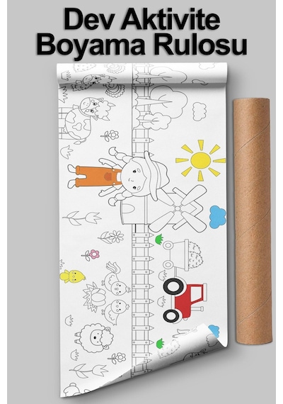 Melolisa Çiftlik Temalı, Aktivite Rulo Boyama Kağıdı - 62 Cm X 2.5 Metre Dev Rulo