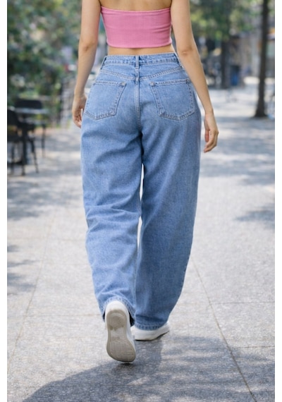 Cedy Denim Cedy Denım Yüksek Kalite Kadın Yüksek Bel Baggy Skater Jean Açık Mavi