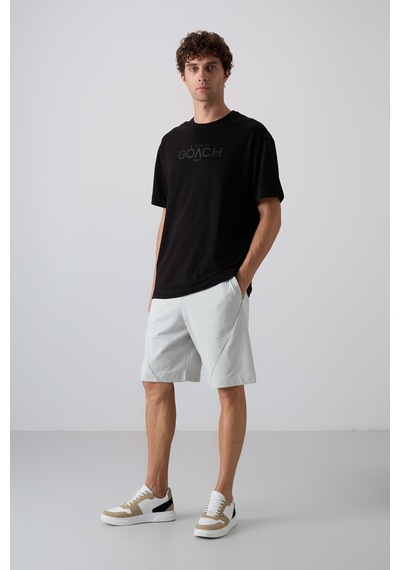 Tommy Life Siyah Pamuklu Kalın Yumuşak Dokulu Oversize Fit Baskılı Erkek T-shirt - 88329 Siyah