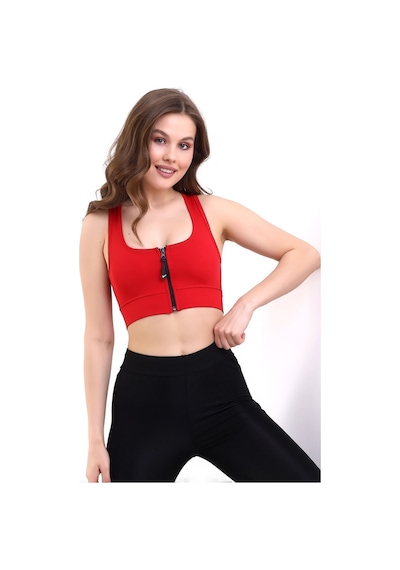 EMFURE Kırmızı Fermuarlı Spor Büstiyer - Sports Bra / Crop Destekli Spor Sütyeni Kırmızı