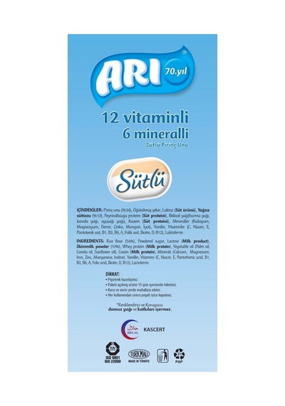 Arı Mama Pirinç Unu 200gr Sütlü 12 Vitaminli 6 Mineralli 2 Li Set