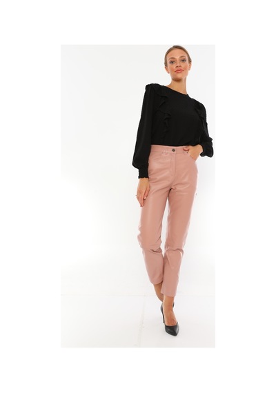 Dericeketim Kadın Pudra Gerçek Deri Kot Model Deri Pantolon Pembe