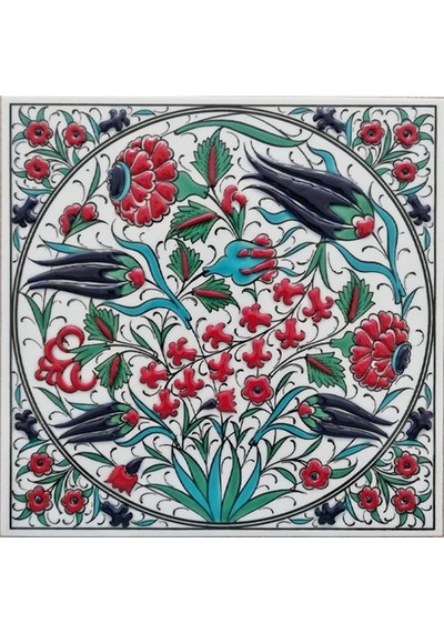 Armada Çini 20X20 Cm Ed 302 Turkuaz Beyaz Sümbül El Dekoru Pano