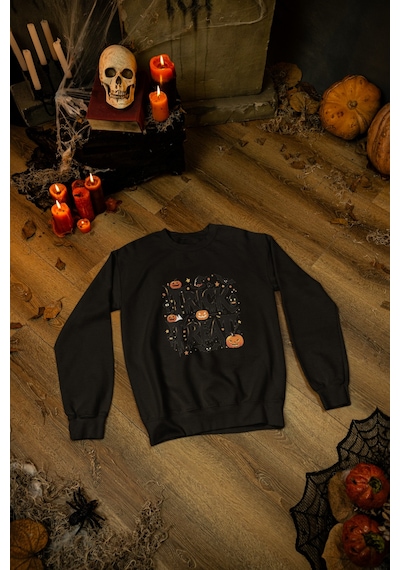 Magors Stıl-x Happy Halloween - Cadılar Bayramı Baskılı Unısex Çocuk Sweatshırt Siyah-1