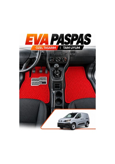 Peugeot Rifter Panelvan 2018-2025 Uyumlu Eva Paspas Metal Topukluklu Ön 2 Parça Kırmızı