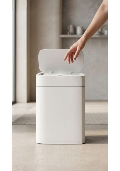 22 Litre Kızıl Ötesi Sensörlü Otomatik Çöp Kovası Ofis Mutfak Banyo Antibakteriyel Çöp Kovası Beyaz