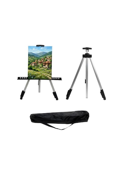 Katlanabilir Alüminyum Tripod Şövale - Ayarlanabilir, Ultra Hafif, Taşıma Çantalı, Gümüş